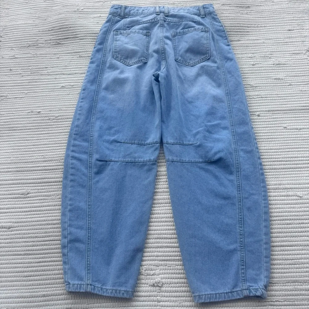 Barrel Leg Horseshoe Jeans High Rise Curved Leg Denim Blue M Trend